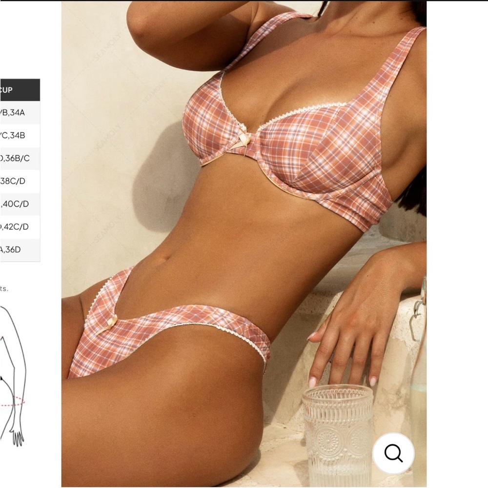 BRAND NEW Plaid Bikini Set with Lace Trim